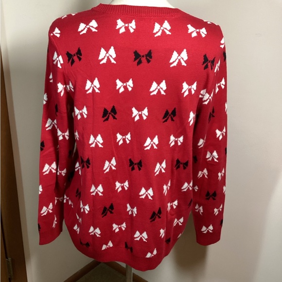 NWOT Macy’s Charter Club XL Sweater Red with bows Cotton Acrylic Pullover - Picture 4 of 7